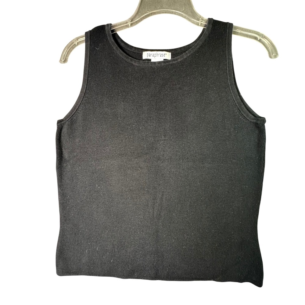 Paraphrase Black Cotton Ribbed Knit Tank Top Minimalist Sleeveless Small S Black